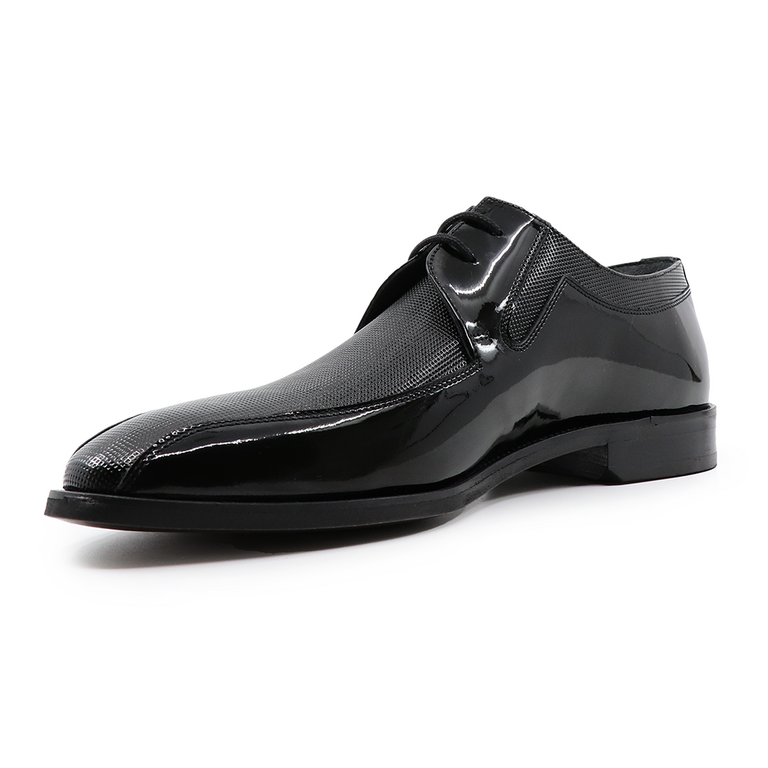 Pantofi derby bărbați Enzo Bertini negri din piele lăcuită 3385bp2224ln