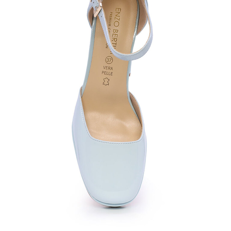 Pantofi Mary Jane femei Enzo Bertini albastri din piele lăcuită cu toc și platformă 1127DD4447LAZ