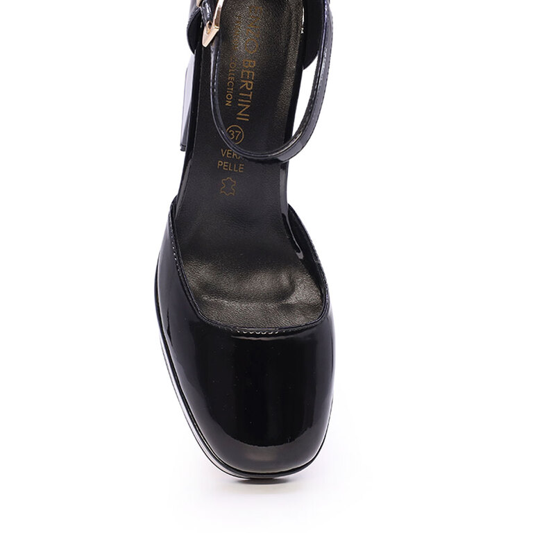 Pantofi Mary Jane femei Enzo Bertini negri  din piele lăcuită cu toc și platformă 1127DD4447LN