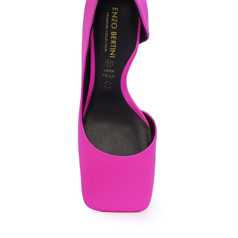 Pantofi tip d'orsay femei Enzo Bertini fuchsia din mătase cu toc gros 1627DD1388FU