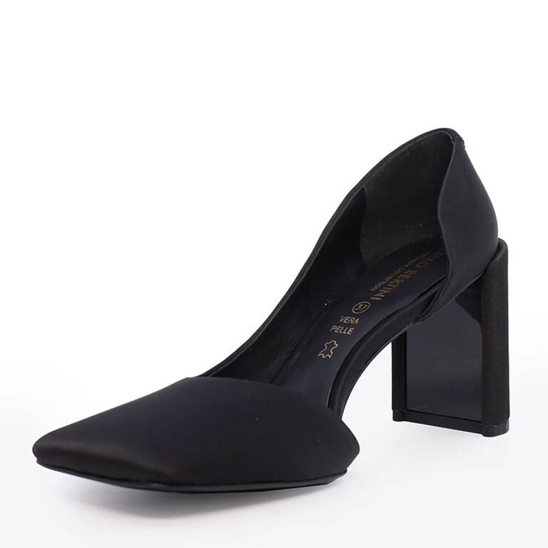 Pantofi tip d'orsay femei Enzo Bertini negri din mătase cu toc gros 1627DD1388N