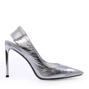 Pantofi tip slingback femei Enzo Bertini argintii cu toc din piele 1627DD1353AG