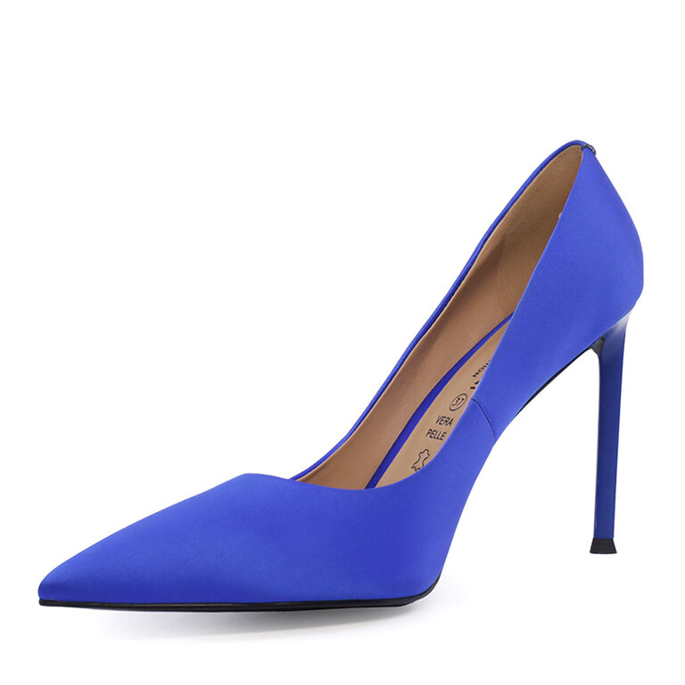 Pantofi stiletto femei Enzo Bertini albaștrii cu toc din mătase 1627DP1353BL