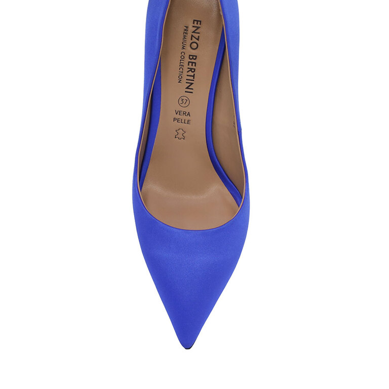 Pantofi stiletto femei Enzo Bertini albaștrii cu toc din mătase 1627DP1353BL