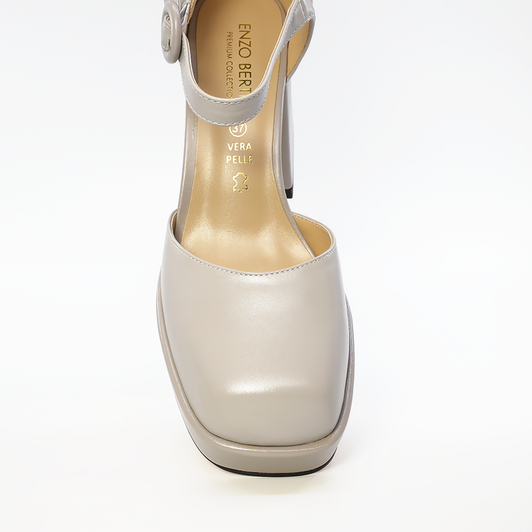 Pantofi tip Mary Jane femei Enzo Bertini cu platformă și toc gri din piele 1125DP3061GR