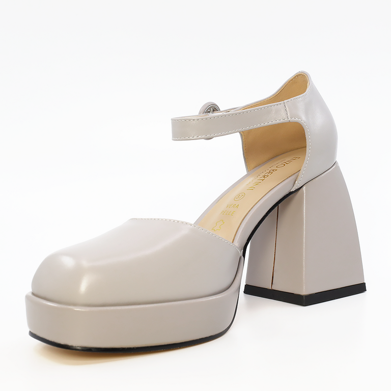 Pantofi tip Mary Jane femei Enzo Bertini cu platformă și toc gri din piele 1125DP3061GR