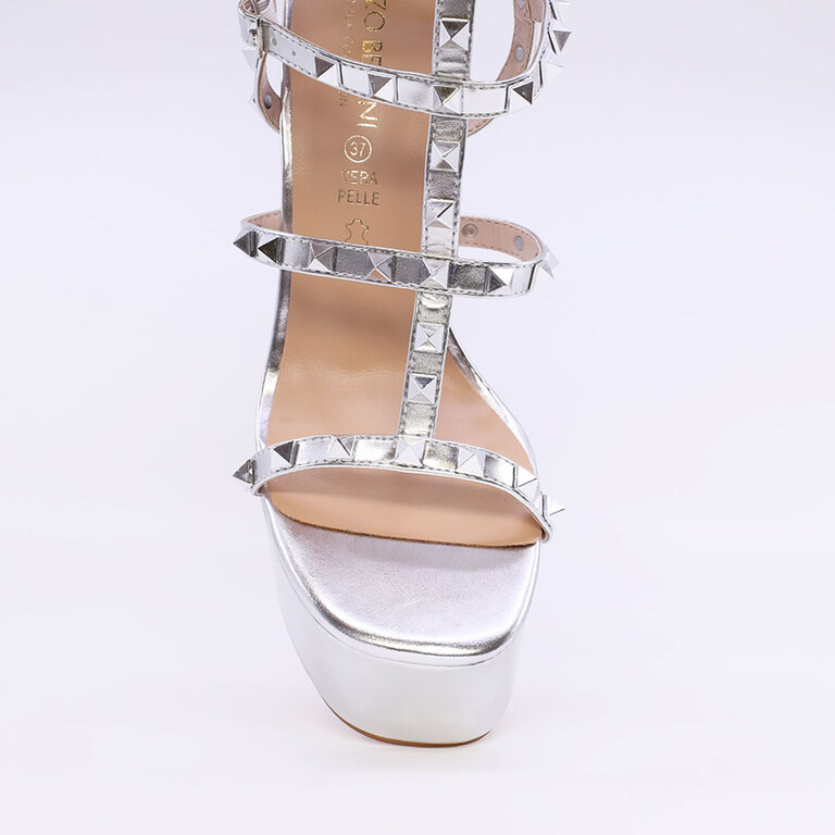 Sandale femei Enzo Bertini argintii cu toc înalt și platformă 1127DS2302AG