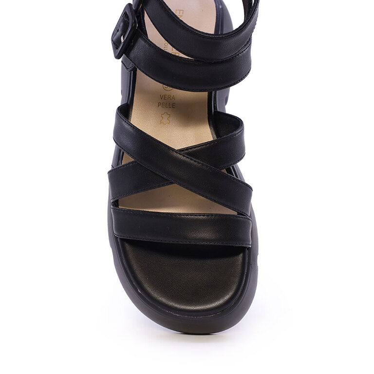 Sandale femei Enzo Bertini negre din piele cu talpă reliefată 1127DS1608N