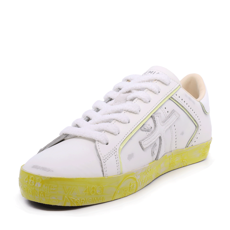 Sneakers femei Premiata  Steven-D albi din piele naturală cu aspect vintage 1697DP6668AV 